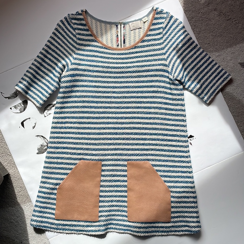 Anthropologie Knit Tunic with Leather Pockets Size Small